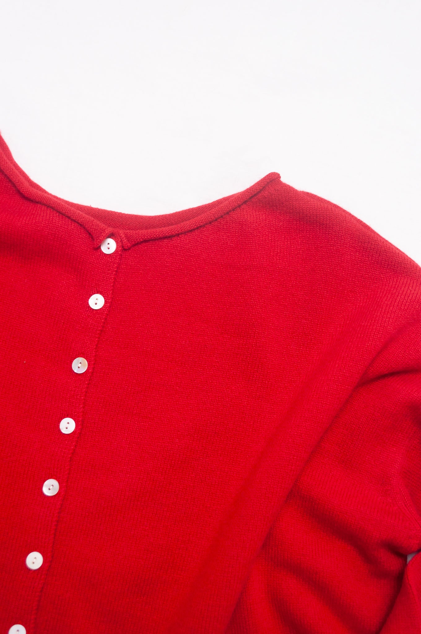 Juniper Hearth one size reversible cardigan sweater in scarlet red cashmere.