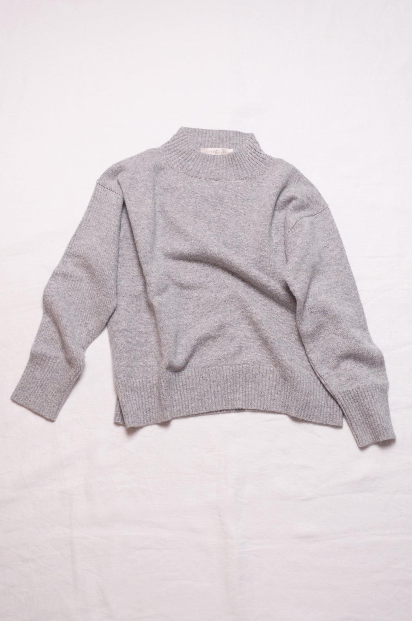 Juniper Hearth high neck turtleneck cashmere sweater in ash grey.