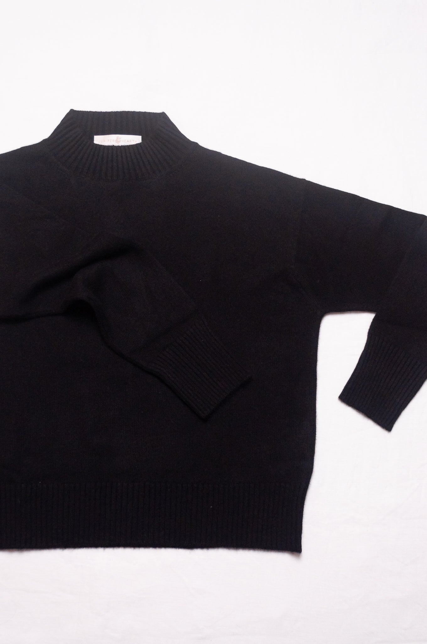 Juniper Hearth high neck turtleneck cashmere sweater in black.