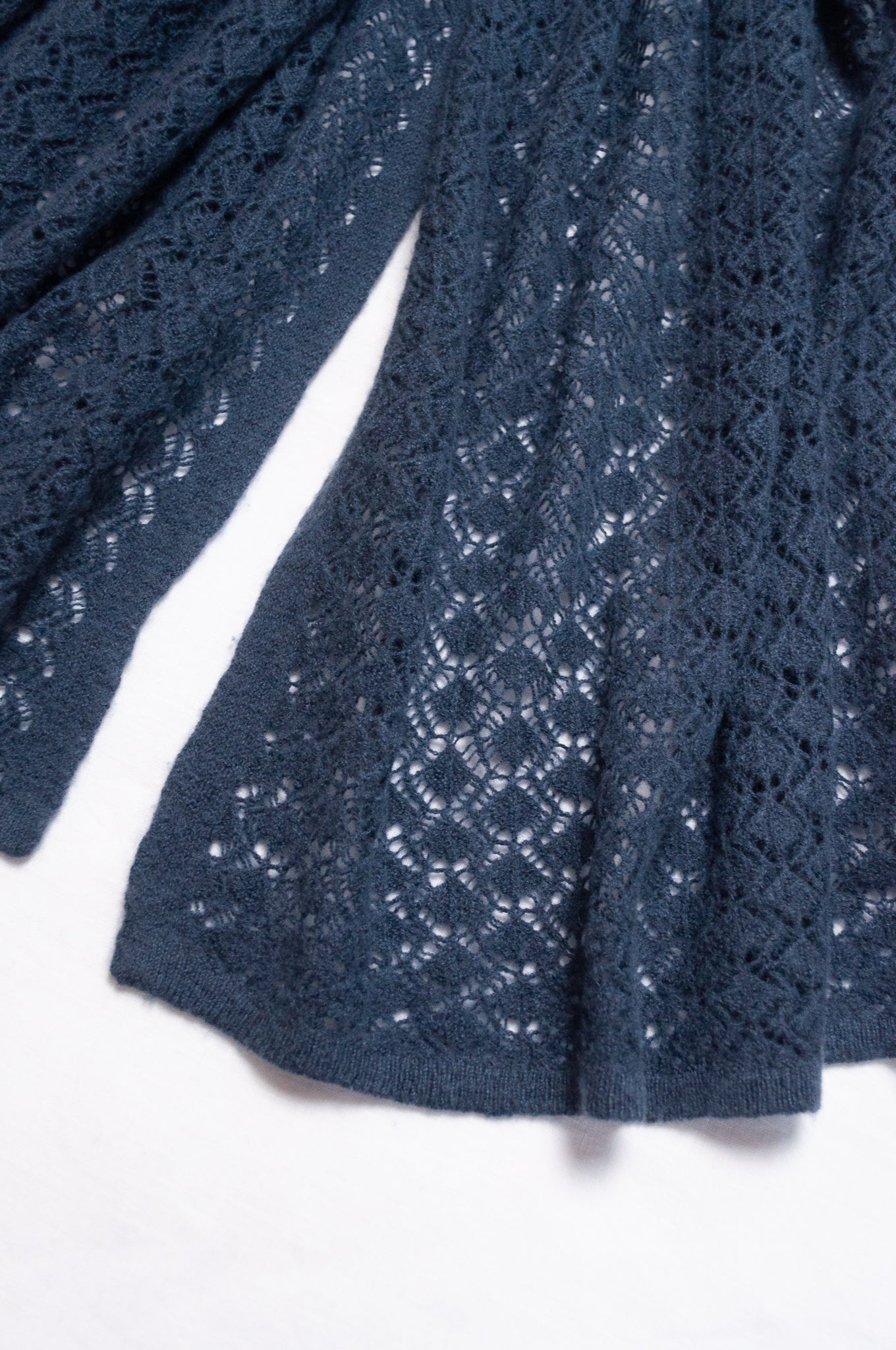 Cashmere wool blend lace work scarf wrap shawl in slate blue grey.