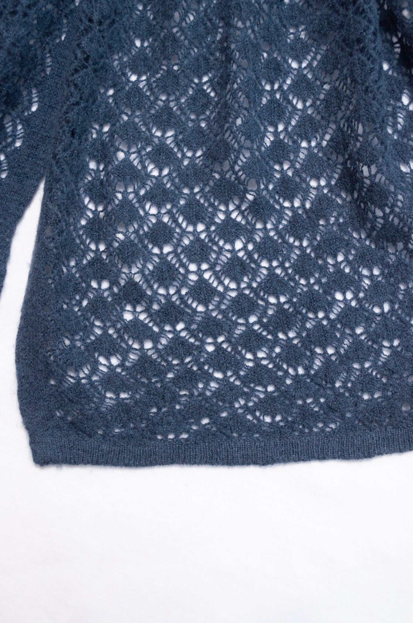 Cashmere wool blend lace work scarf wrap shawl in slate blue grey.