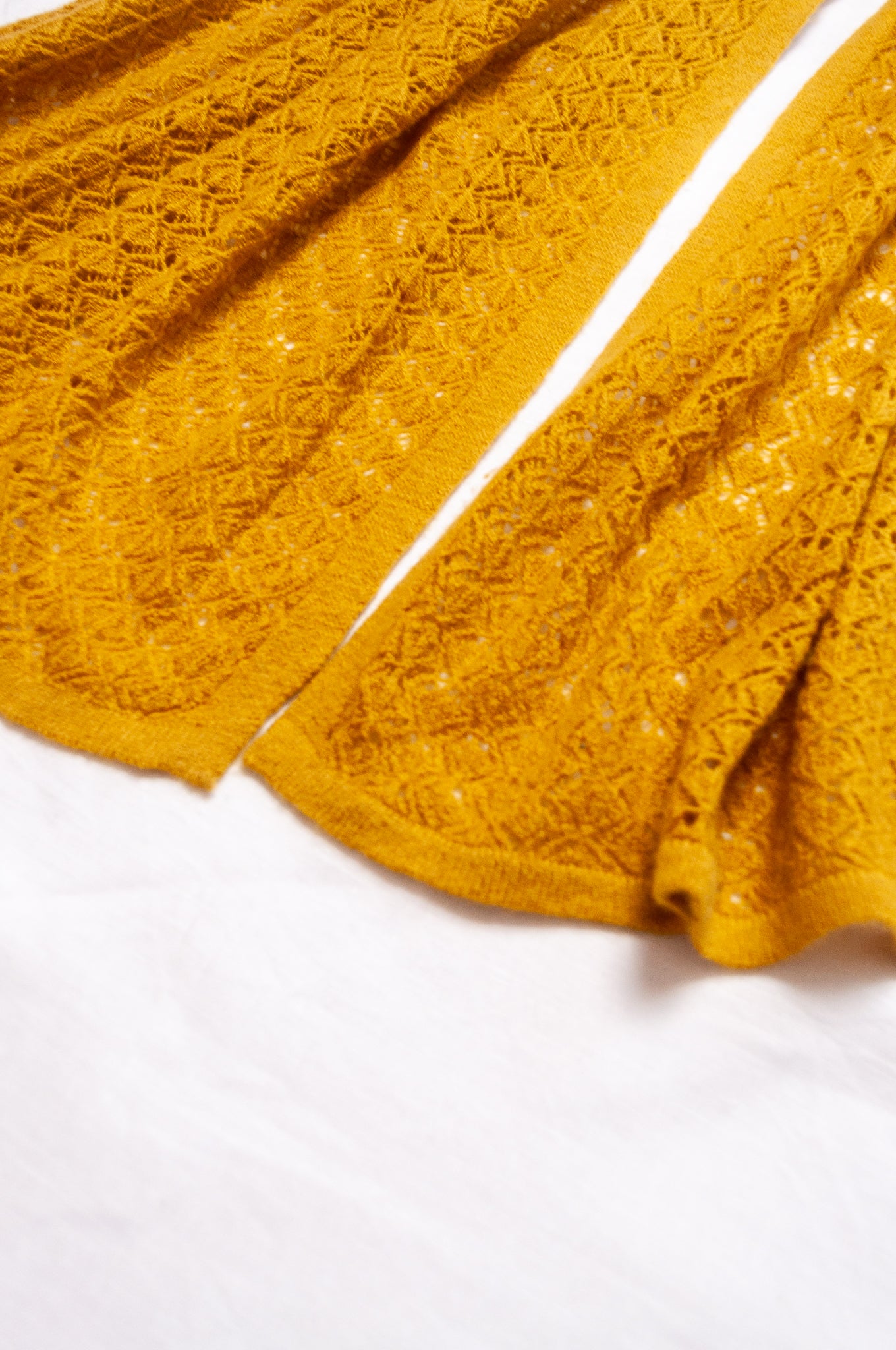 Cashmere wool blend lace work scarf wrap shawl in amber yellow mustard.