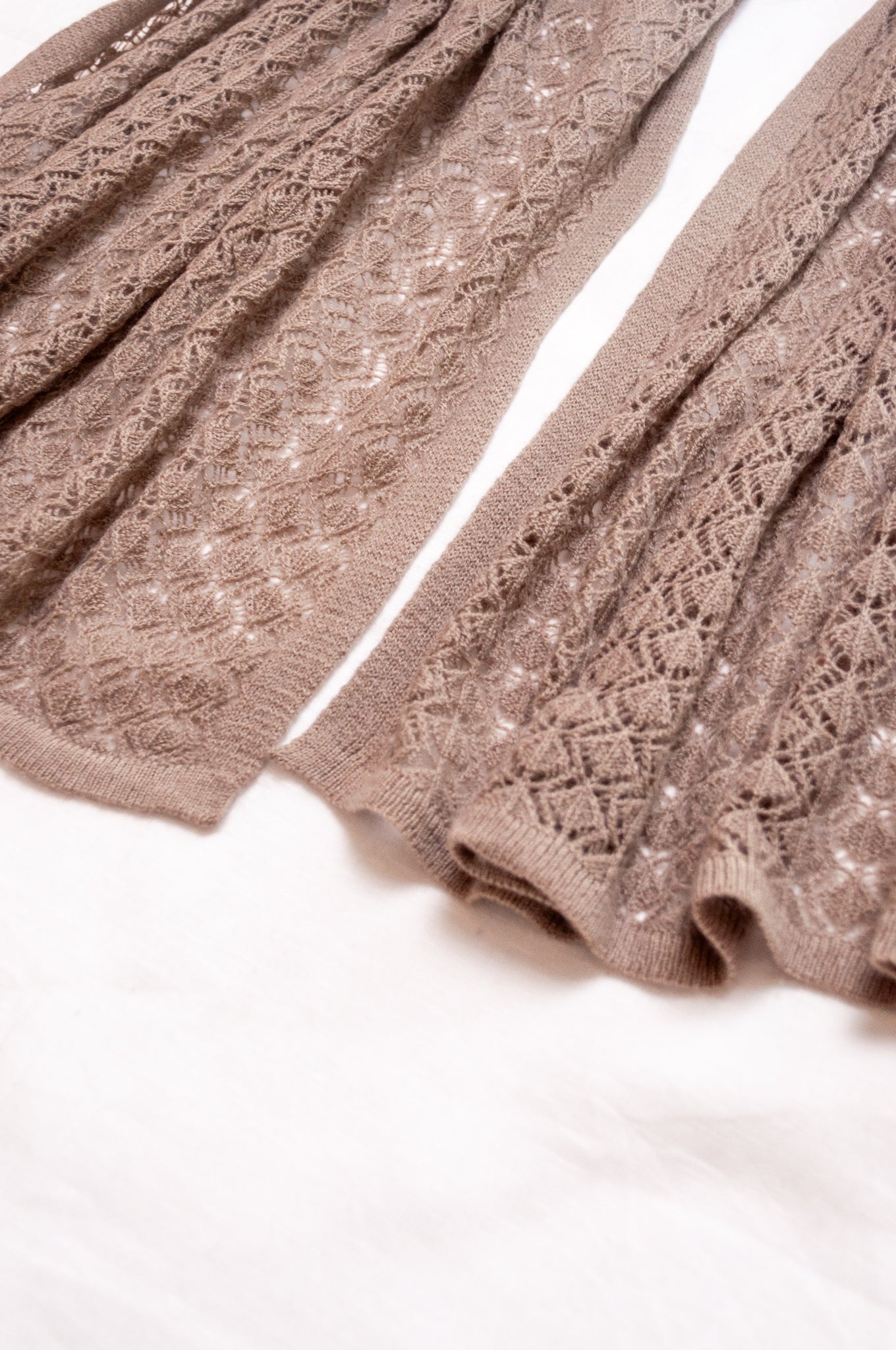 Cashmere wool blend lace work scarf wrap shawl in oatmeal beige chestnut.