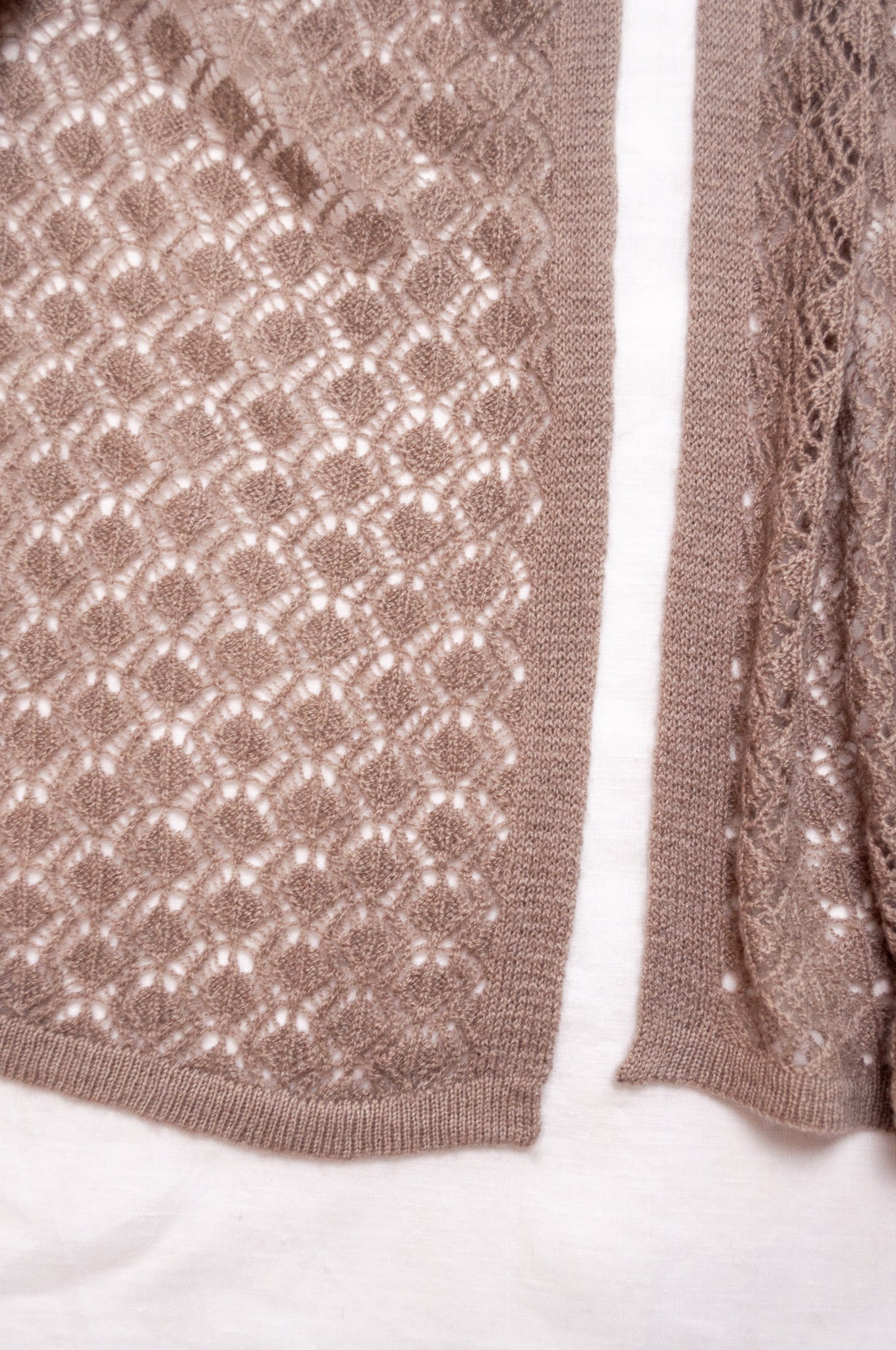 Cashmere wool blend lace work scarf wrap shawl in oatmeal beige chestnut.