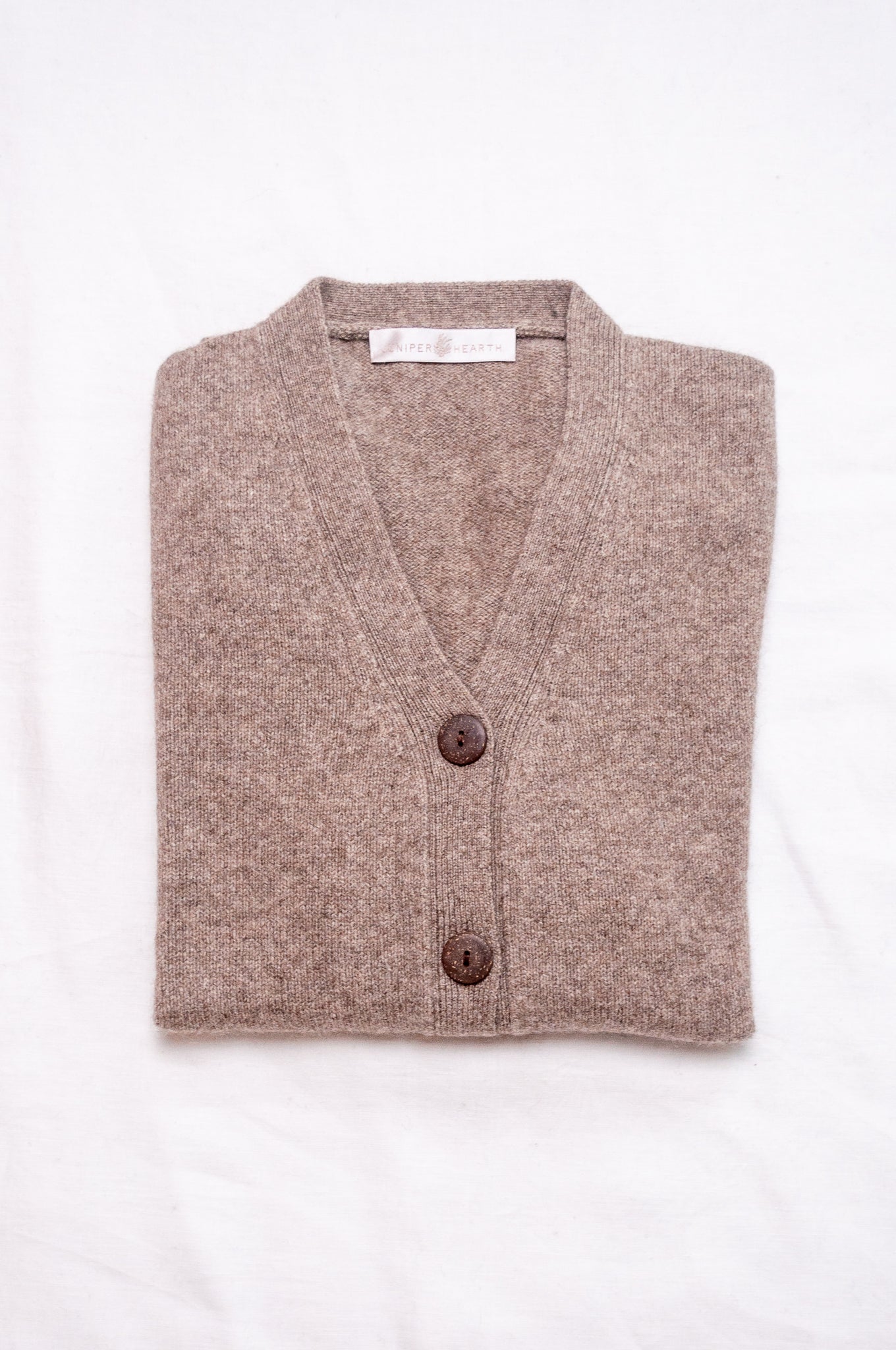Baby yak wool Ines V-neck button up cardigan in natural.