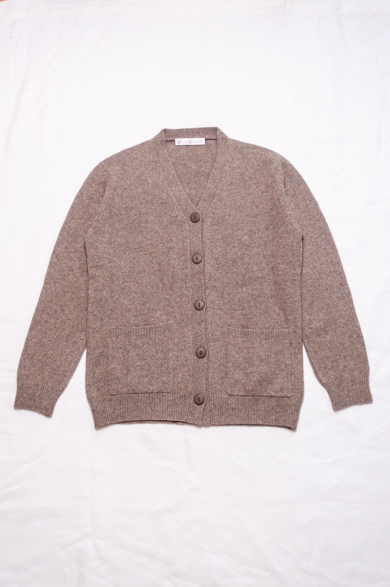 Baby yak wool Ines V-neck button up cardigan in natural.