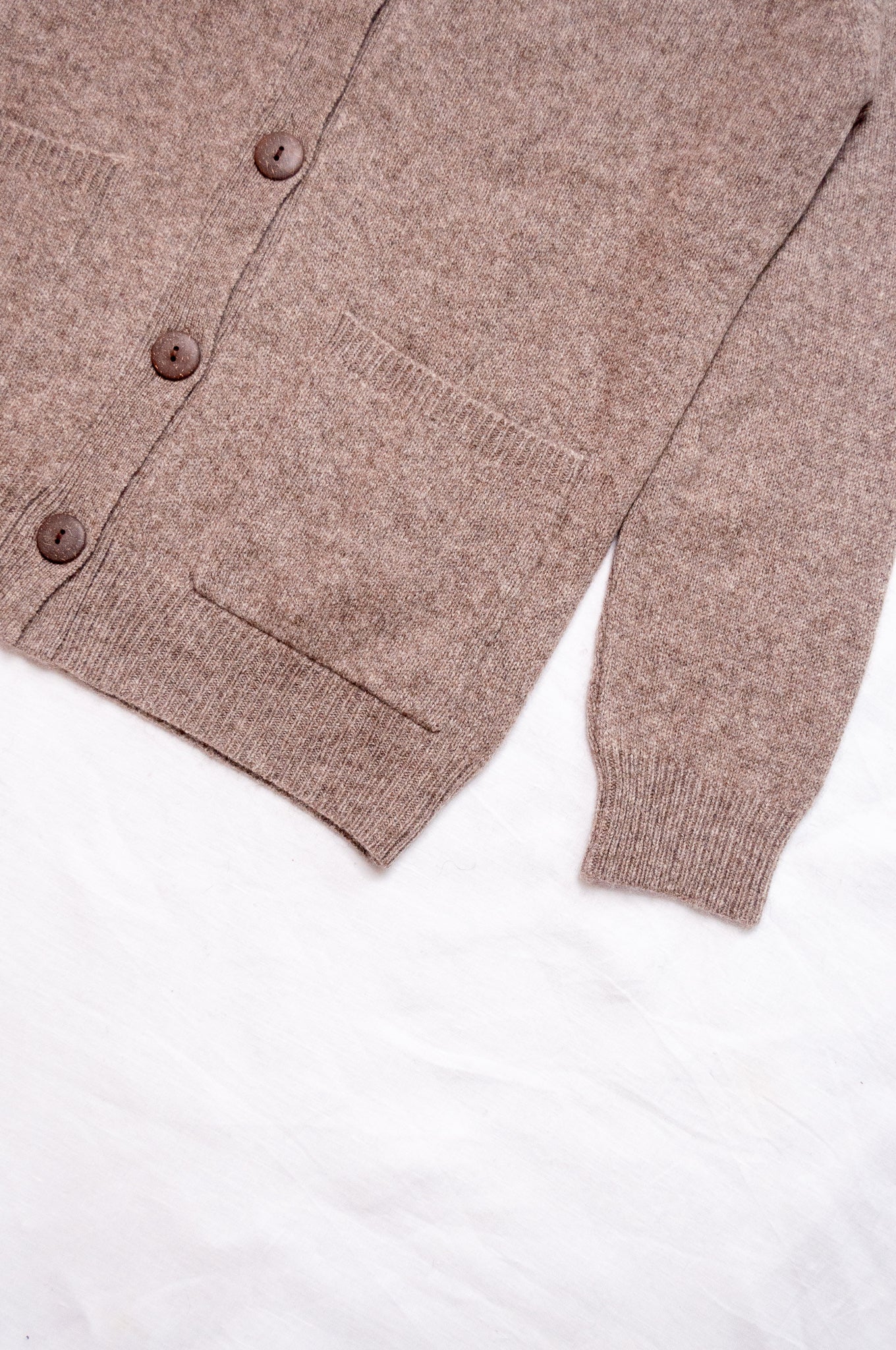 Baby yak wool Ines V-neck button up cardigan in natural.