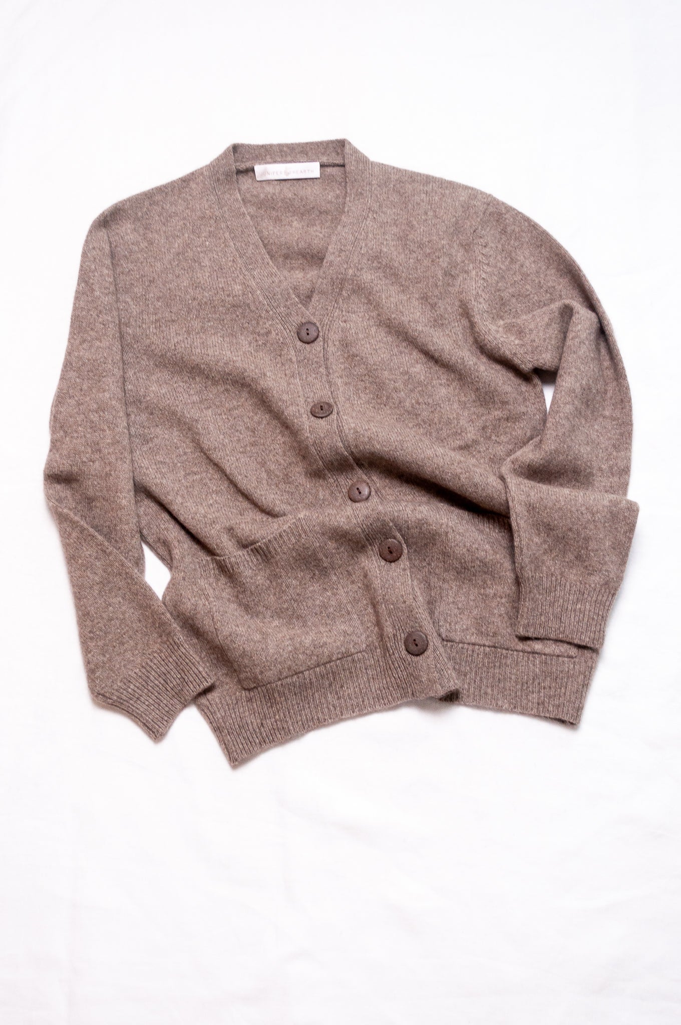 Baby yak wool Ines V-neck button up cardigan in natural.