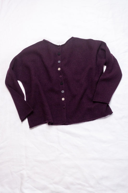 One size reversible baby yak wool cardigan in aubergine