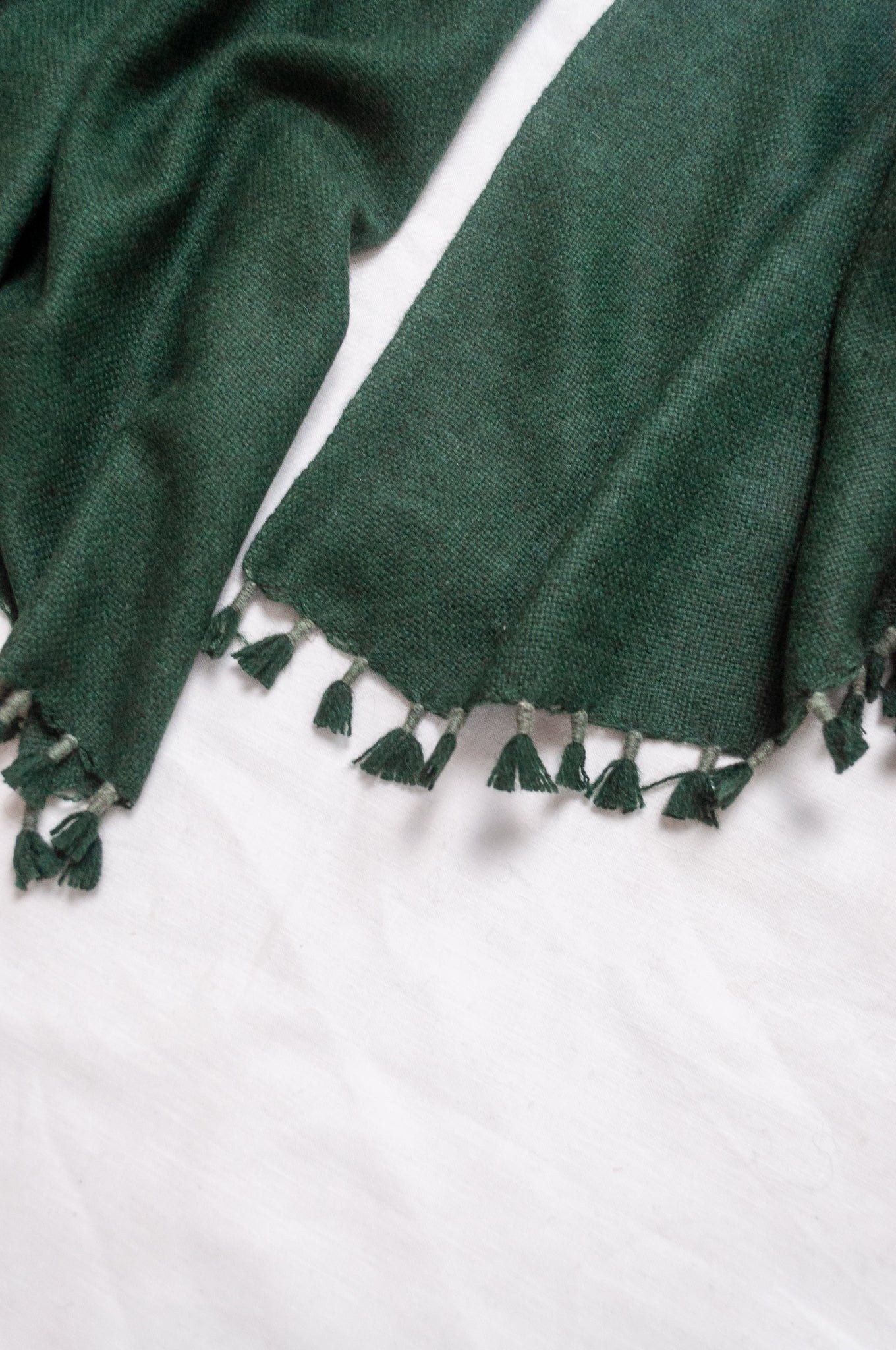Handwoven ombre dye baby yak wool shawl scarf in hunter green.