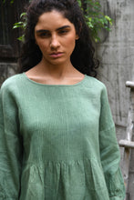 Load image into Gallery viewer, DVE Anisha one size pin tucked top in basil green linen.