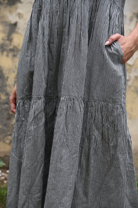 DVE fine black and white stripe silk cotton tiered sleeveless dress.