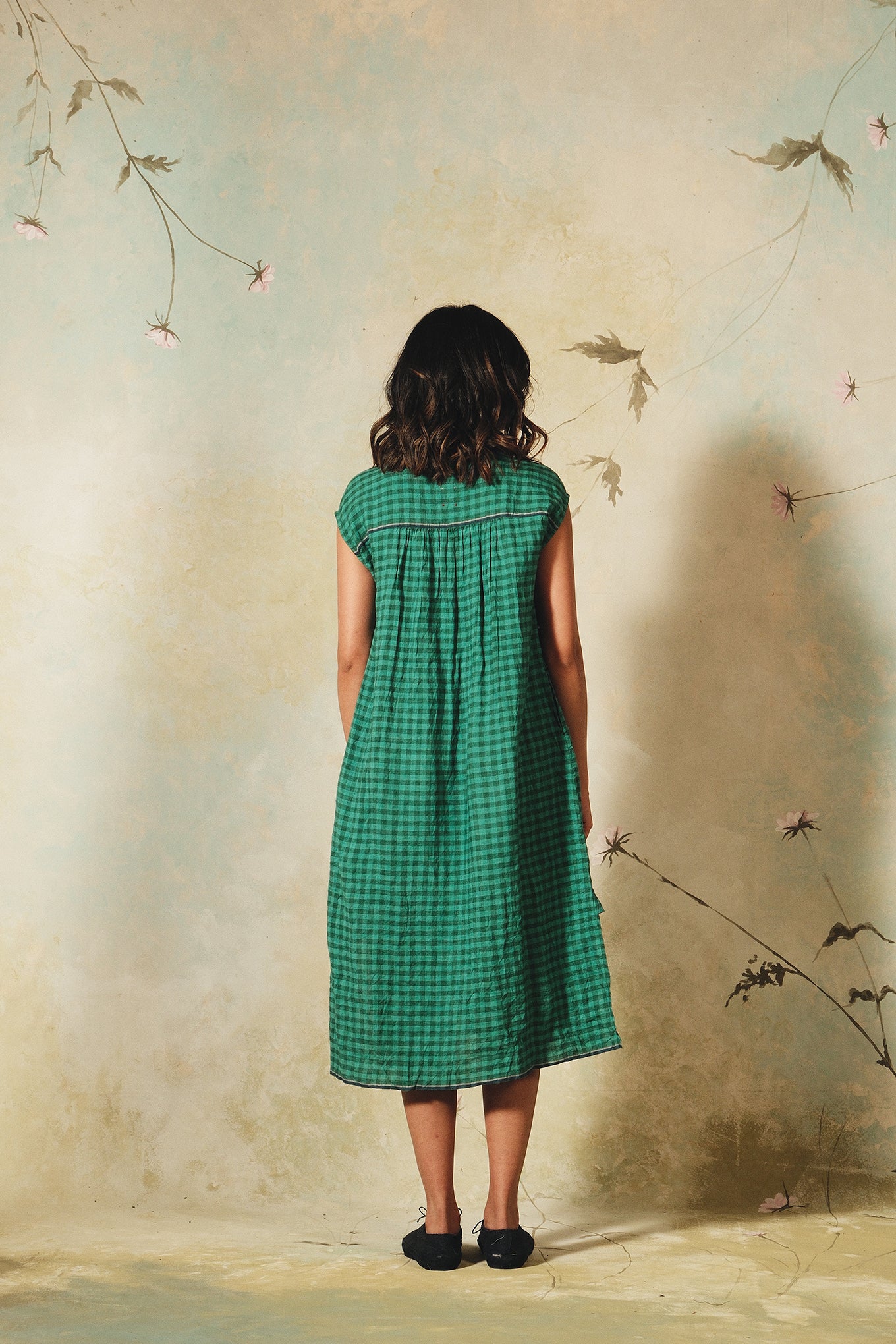 Dve emerald linen check Aparna dress.