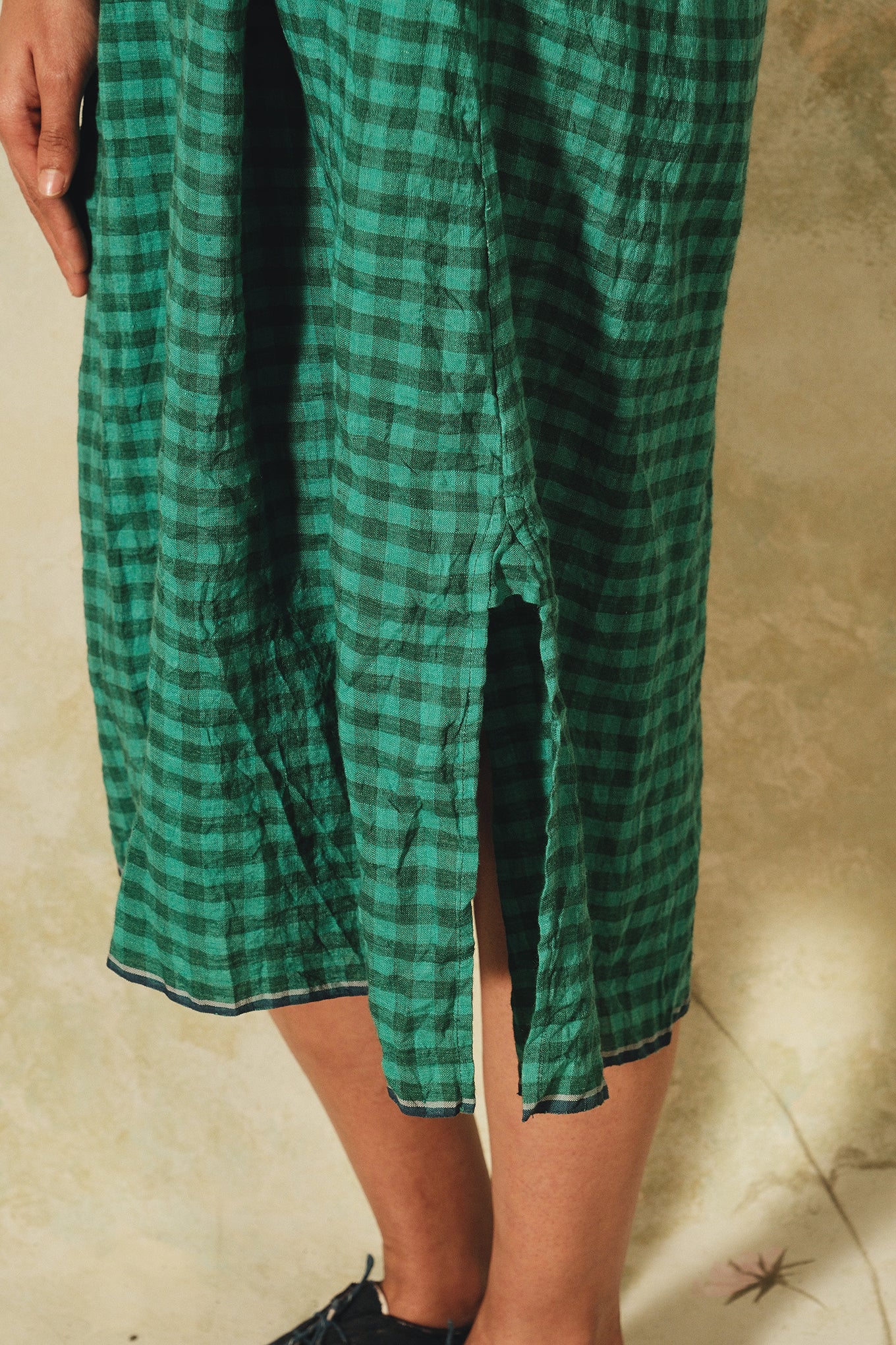 Dve emerald linen check Aparna dress.