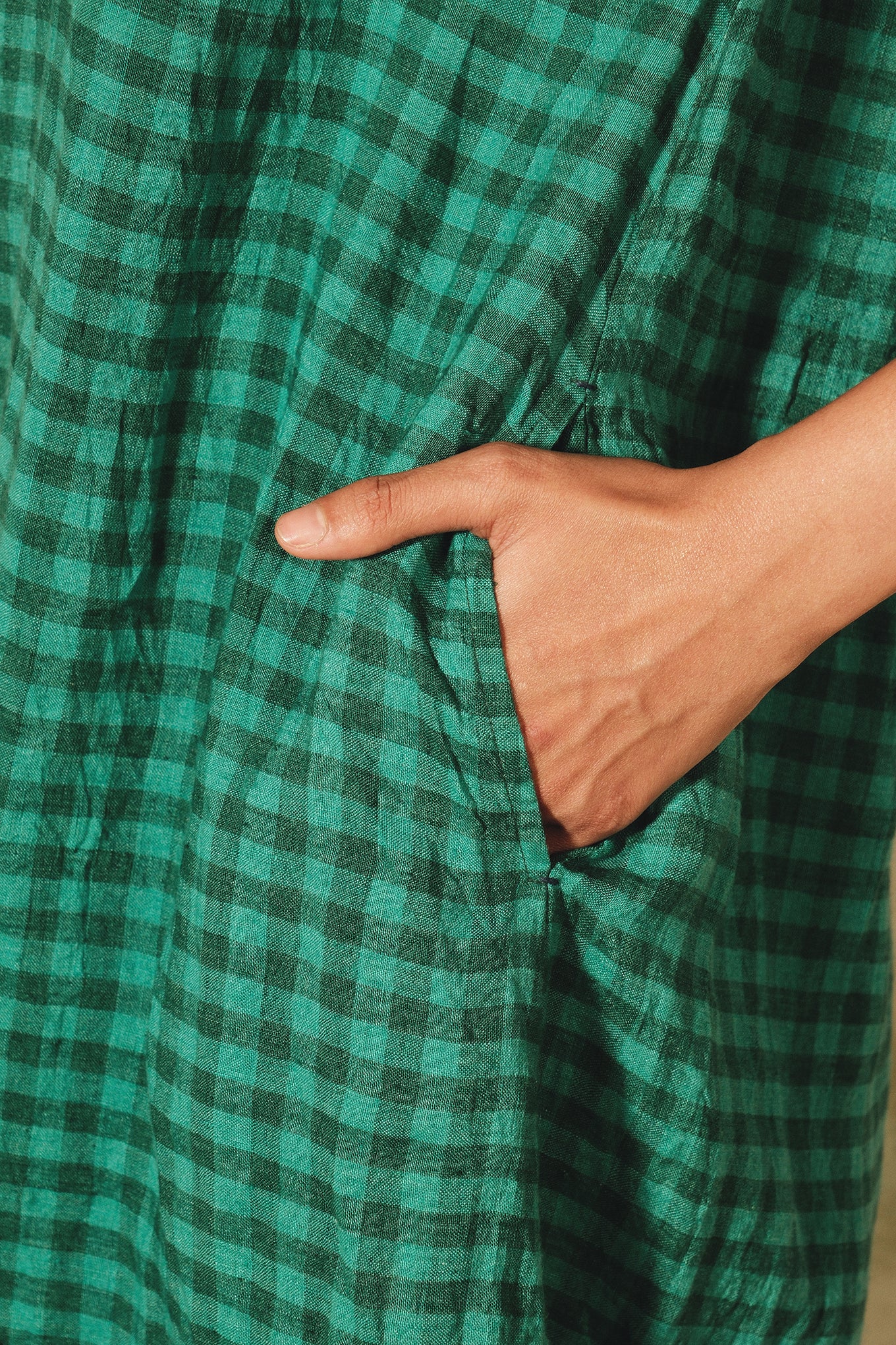 Dve emerald linen check Aparna dress.