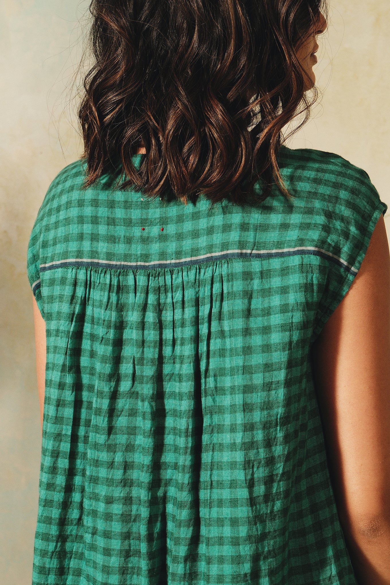 Dve emerald linen check Aparna dress.