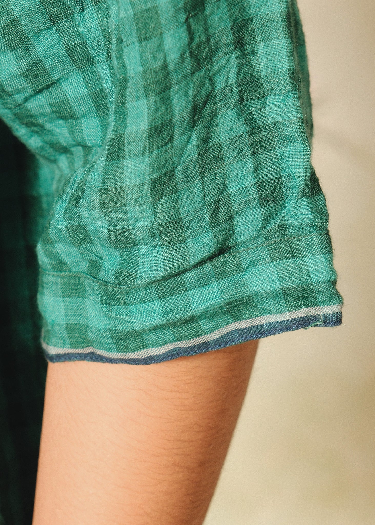 Dve Padmini emerald green  linen check button up boxy collared shirt.
