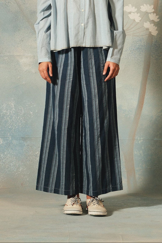 DVE Dityaa indigo handloom cotton wide leg pants.