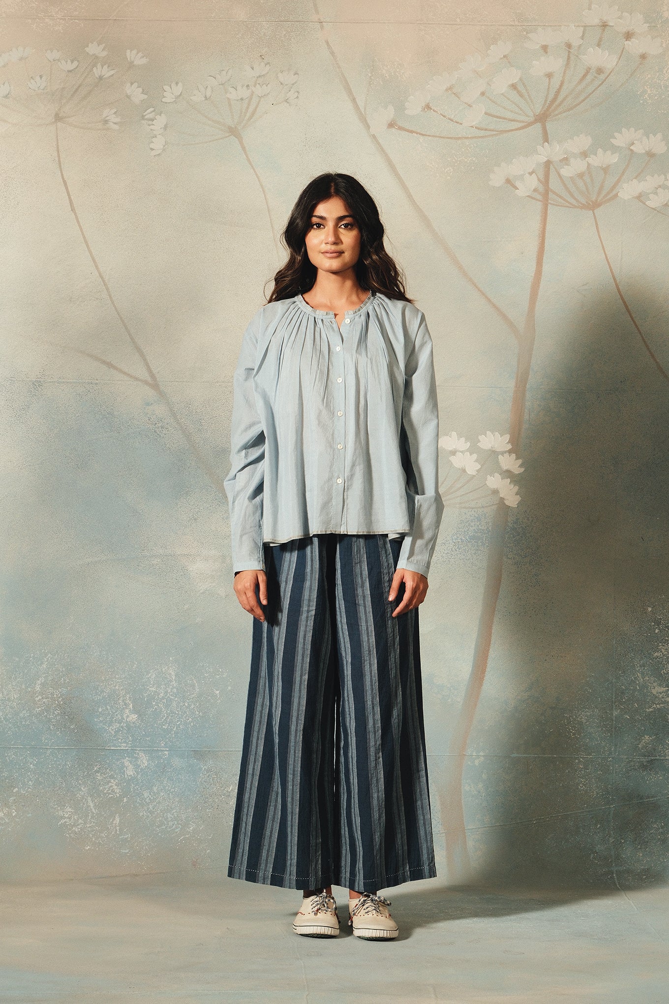 DVE Dityaa indigo handloom cotton wide leg pants.
