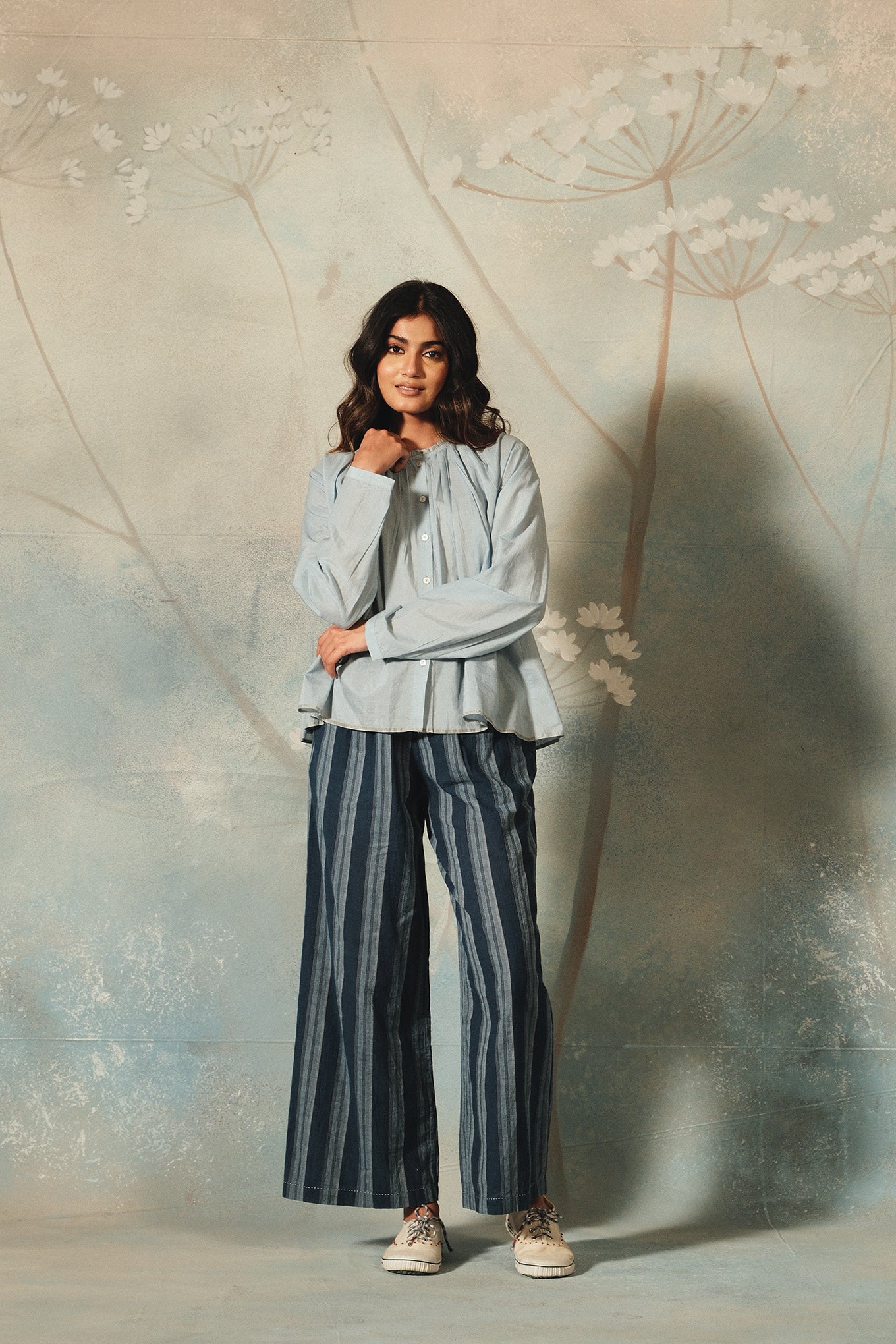 DVE Dityaa indigo handloom cotton wide leg pants.