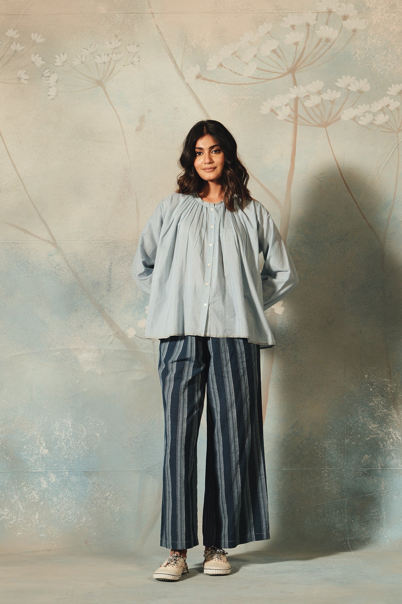 DVE Dityaa indigo handloom cotton wide leg pants.