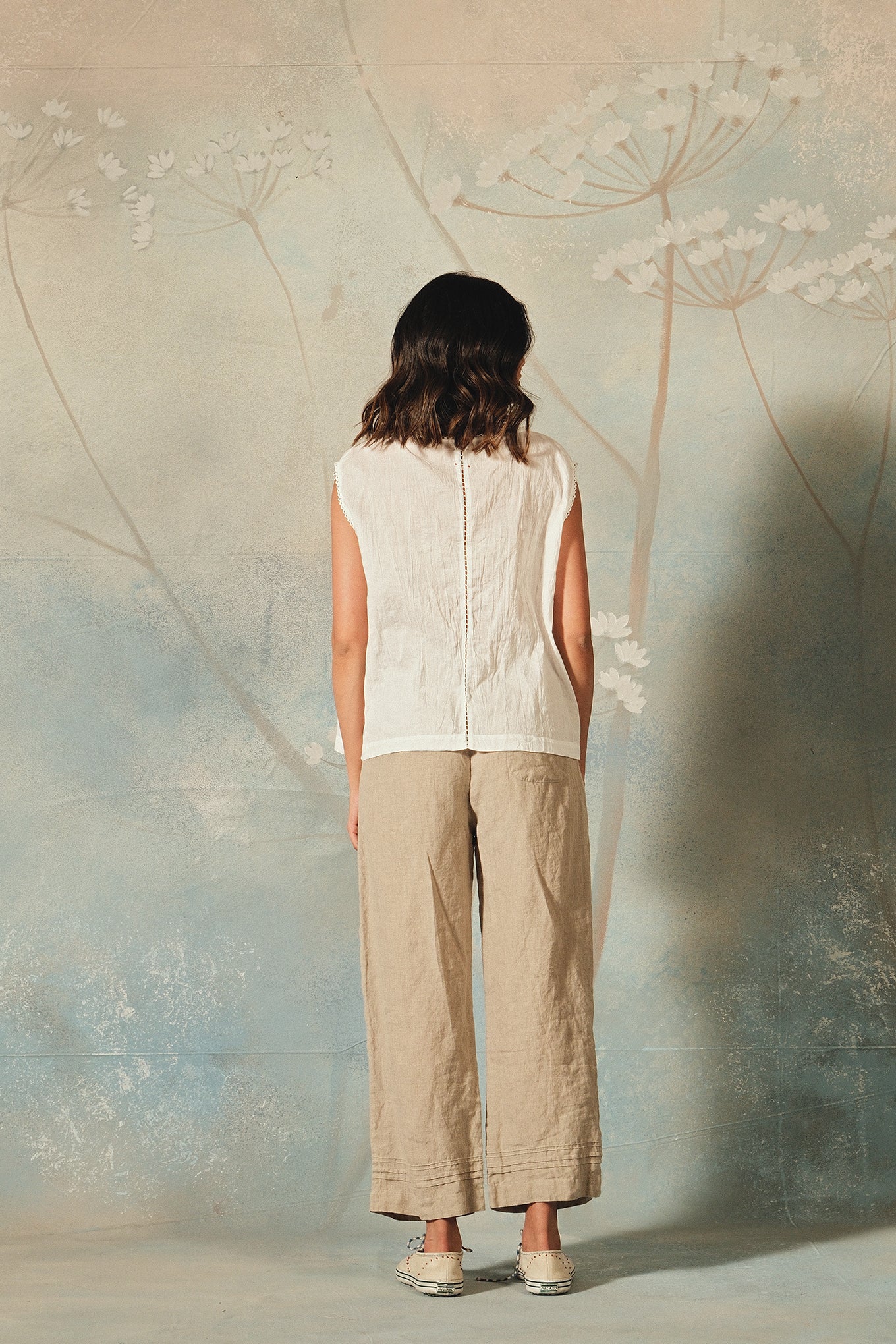 DVE Aishani white cotton voile top with lace insets.
