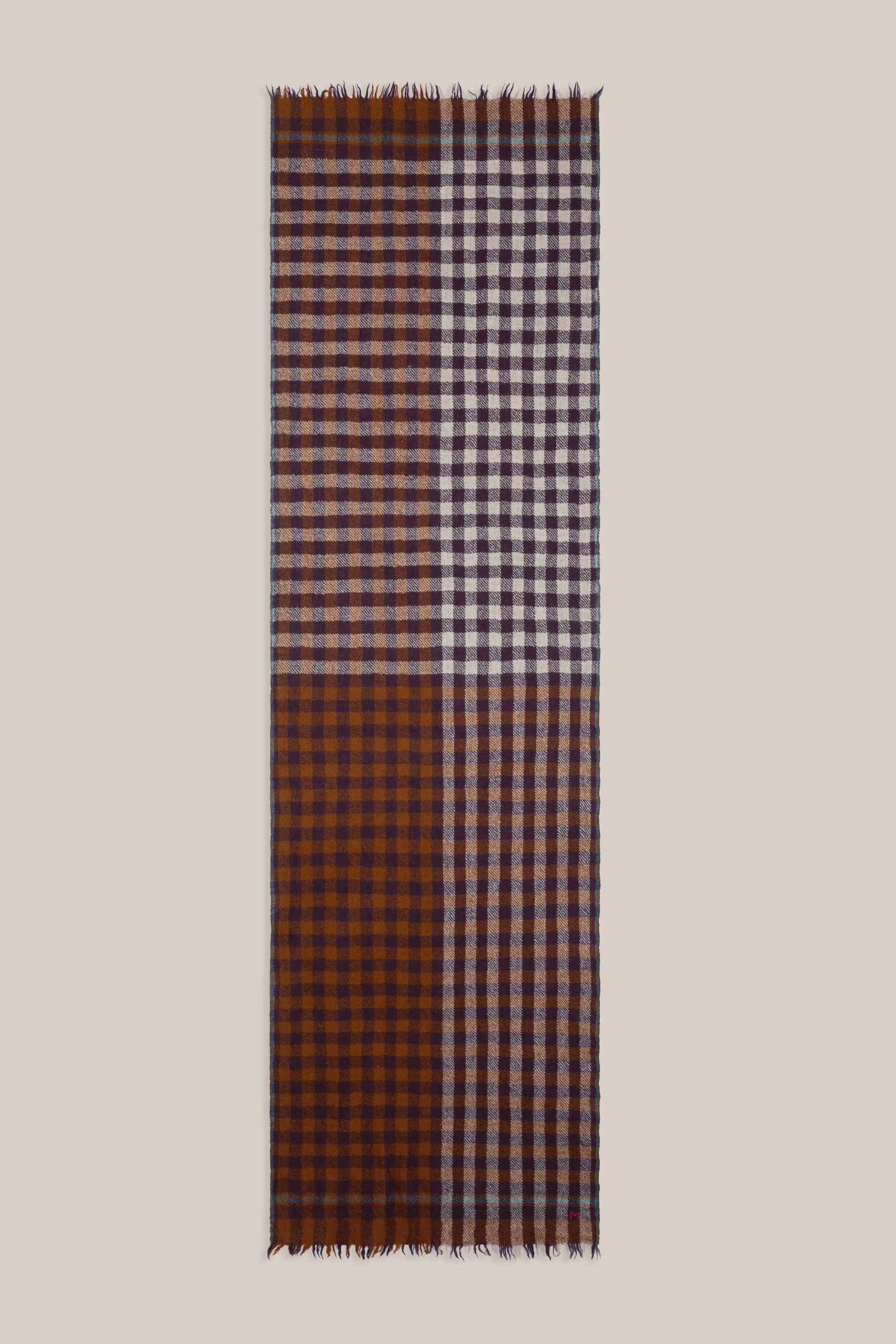 Moismont pure wool check scarf Pablo in Taffeta, brown blue and ecru.