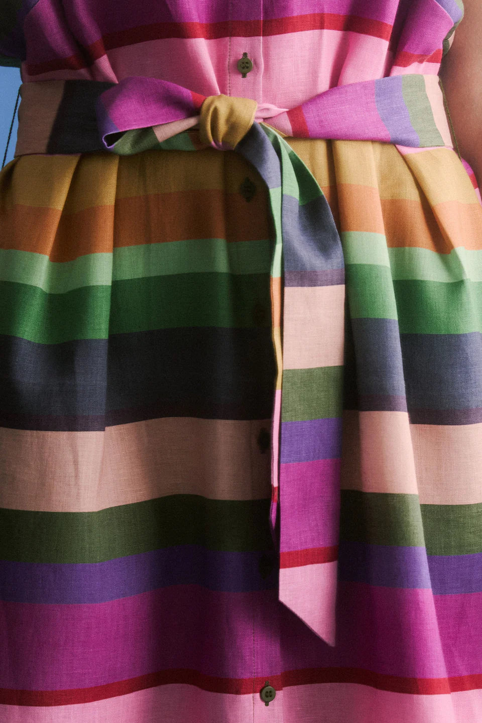 Elk Lysbro multicolour stripe print French linen shirt dress.