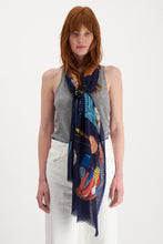 Load image into Gallery viewer, Inoui Editions fine wool scarf Iconique design with iconic Inoui illustrations on navy blue.