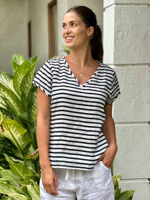 Frockk Ellie V neck top - navy stripe