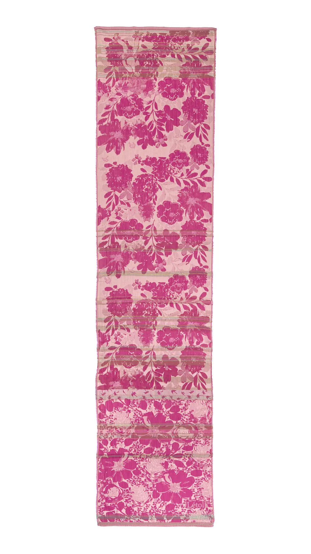 Letol organic cotton floral jacquard scarf Emilienne floral design in rose, shades of pink.