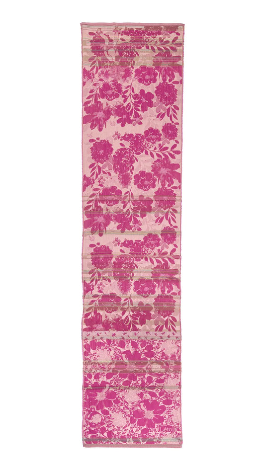 Letol organic cotton floral jacquard scarf Emilienne floral design in rose, shades of pink.
