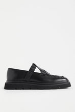 Load image into Gallery viewer, Elk Vadna black leather t-bar woven leather loafer.