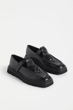 Load image into Gallery viewer, Elk Vadna black leather t-bar woven leather loafer.