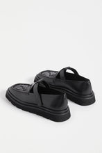 Load image into Gallery viewer, Elk Vadna black leather t-bar woven leather loafer.