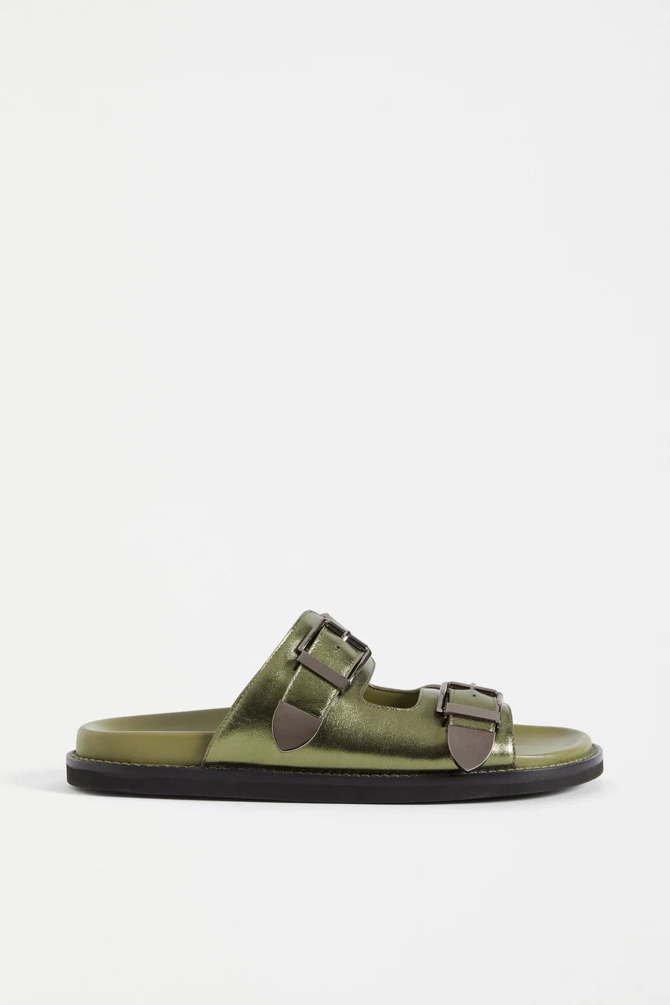 Elk Spenne sandal buckled slide in metallic olive.