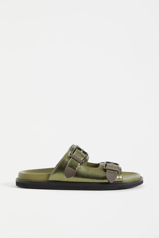 Elk Spenne sandal buckled slide in metallic olive.