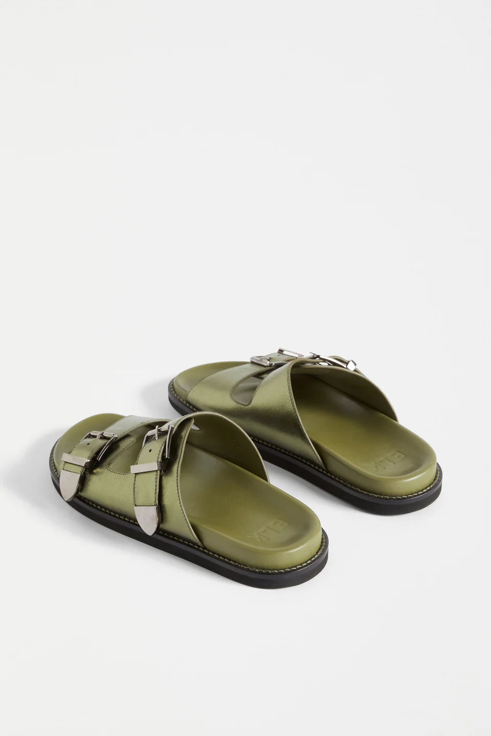 Elk Spenne sandal buckled slide in metallic olive.