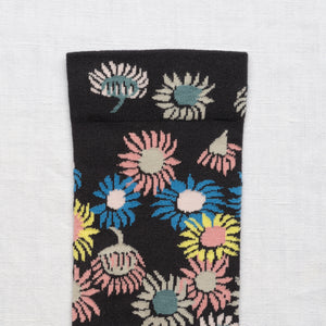 Bonne Maison colourful sunflowers on slate cotton socks.