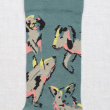 Load image into Gallery viewer, Bonne Maison arctic blue cotton socks with dogs.