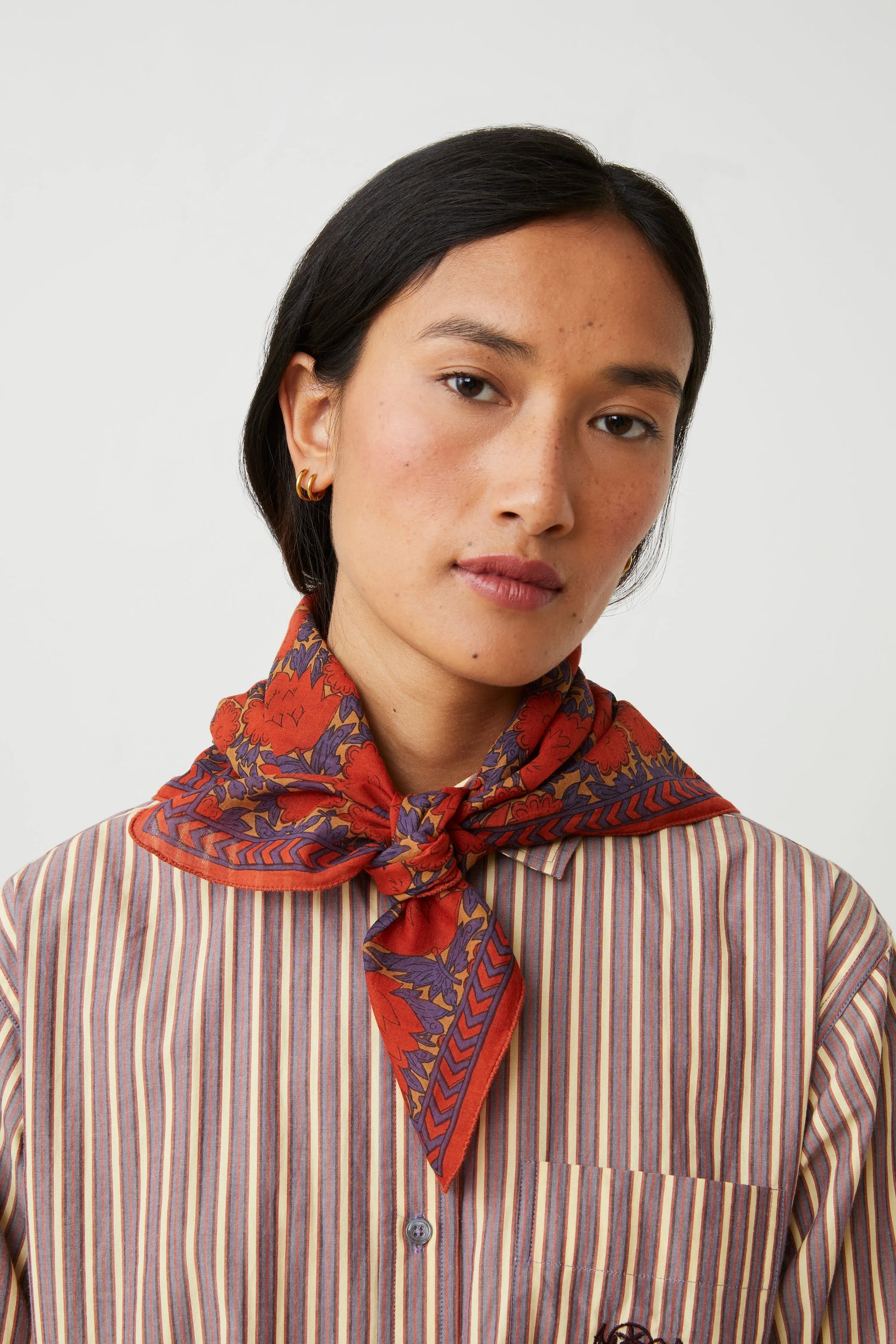 Moismont two tone cotton blockprinted Ajmer square scarf jasper red and purple.