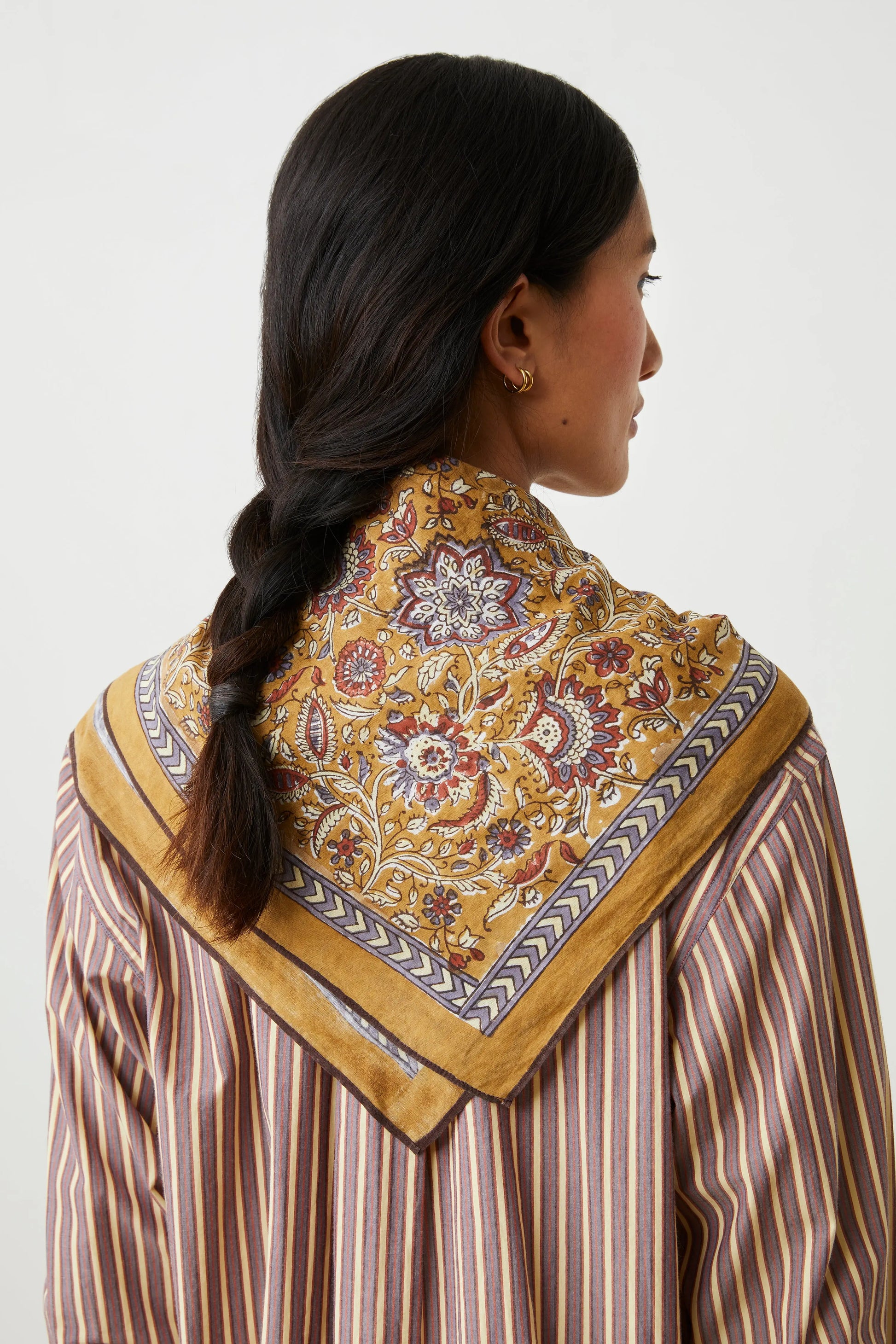 Moismont Agra cotton blockprint scarf in Mineral brown mustard.