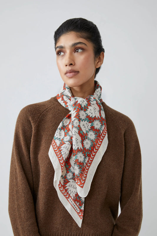 Moismont fine cotton Amber square scarf carre in Poppy.