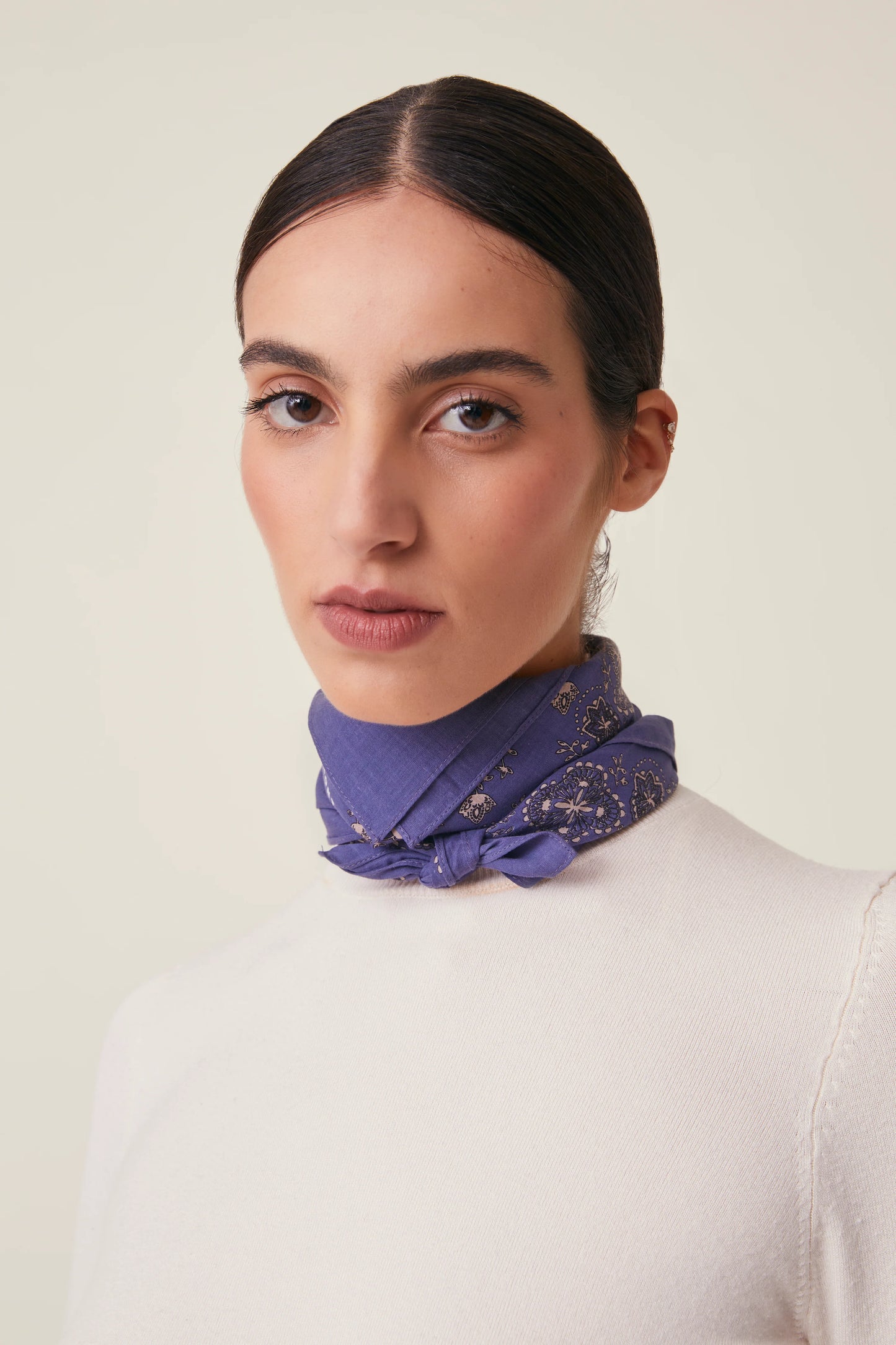 Moismont fine cotton paisley scarf Milan No 675 in Twilight blue.