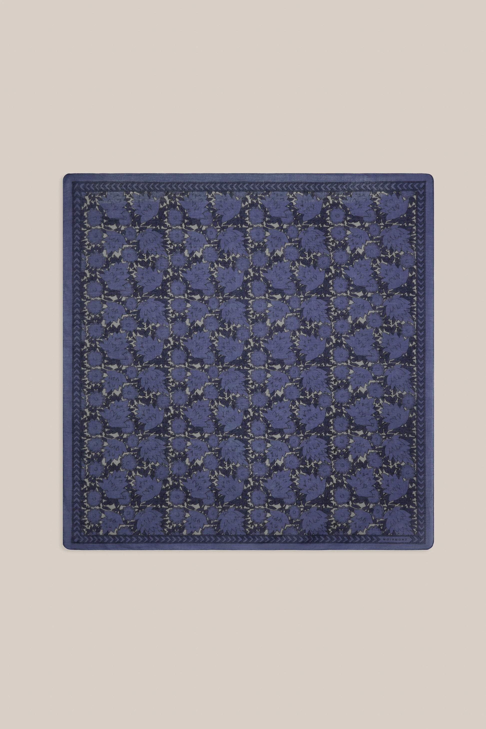 Moismont blockprint floral fine cotton Ajmer square scarf Tragedy in blue.