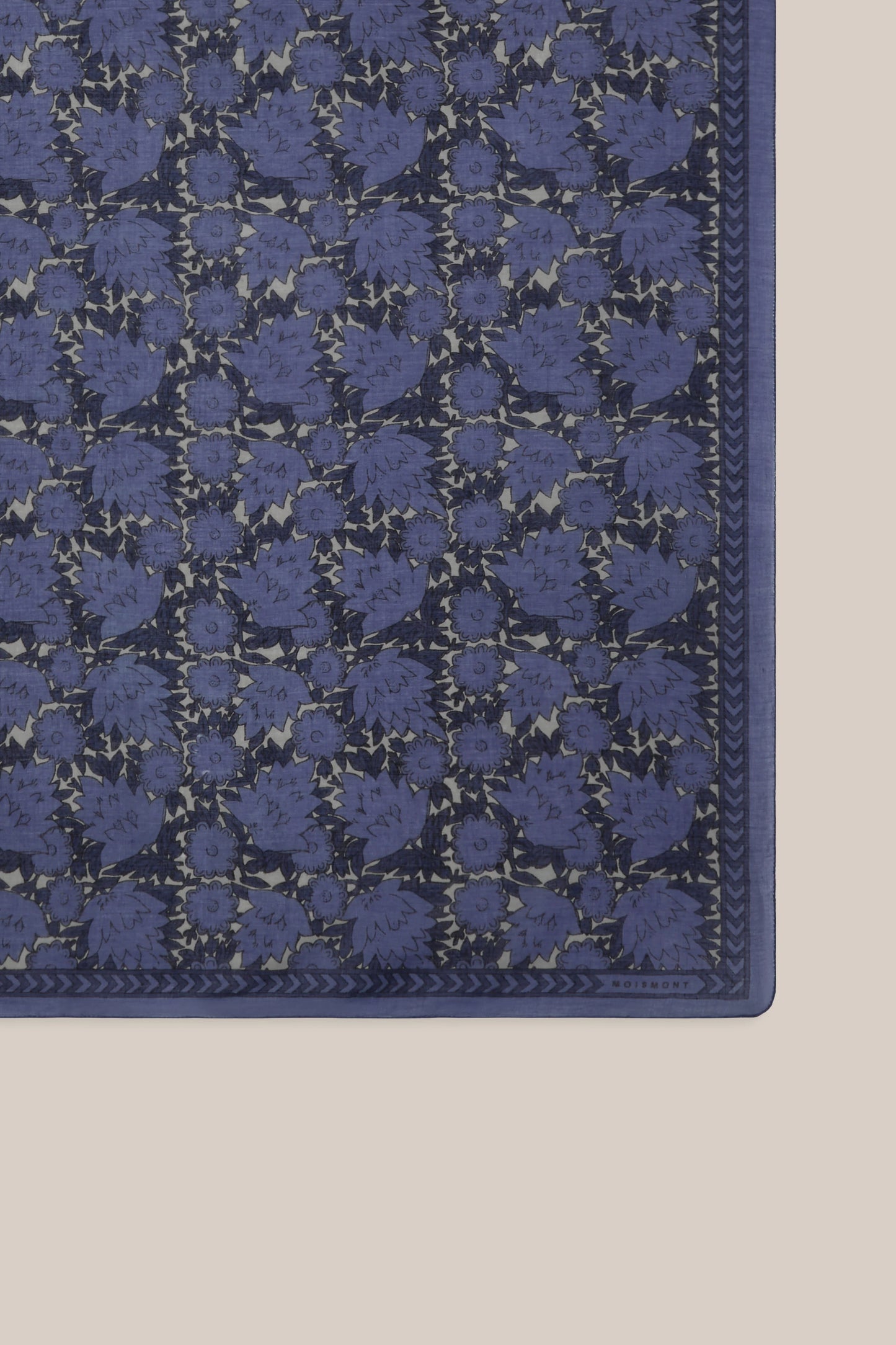 Moismont blockprint floral fine cotton Ajmer square scarf Tragedy in blue.