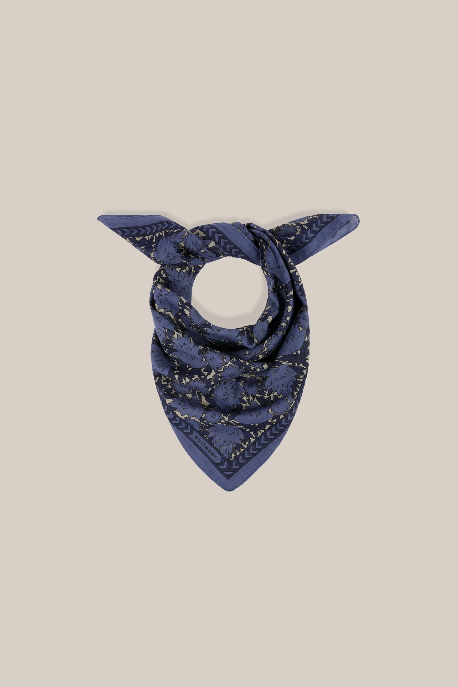 Moismont blockprint floral fine cotton Ajmer square scarf Tragedy in blue.