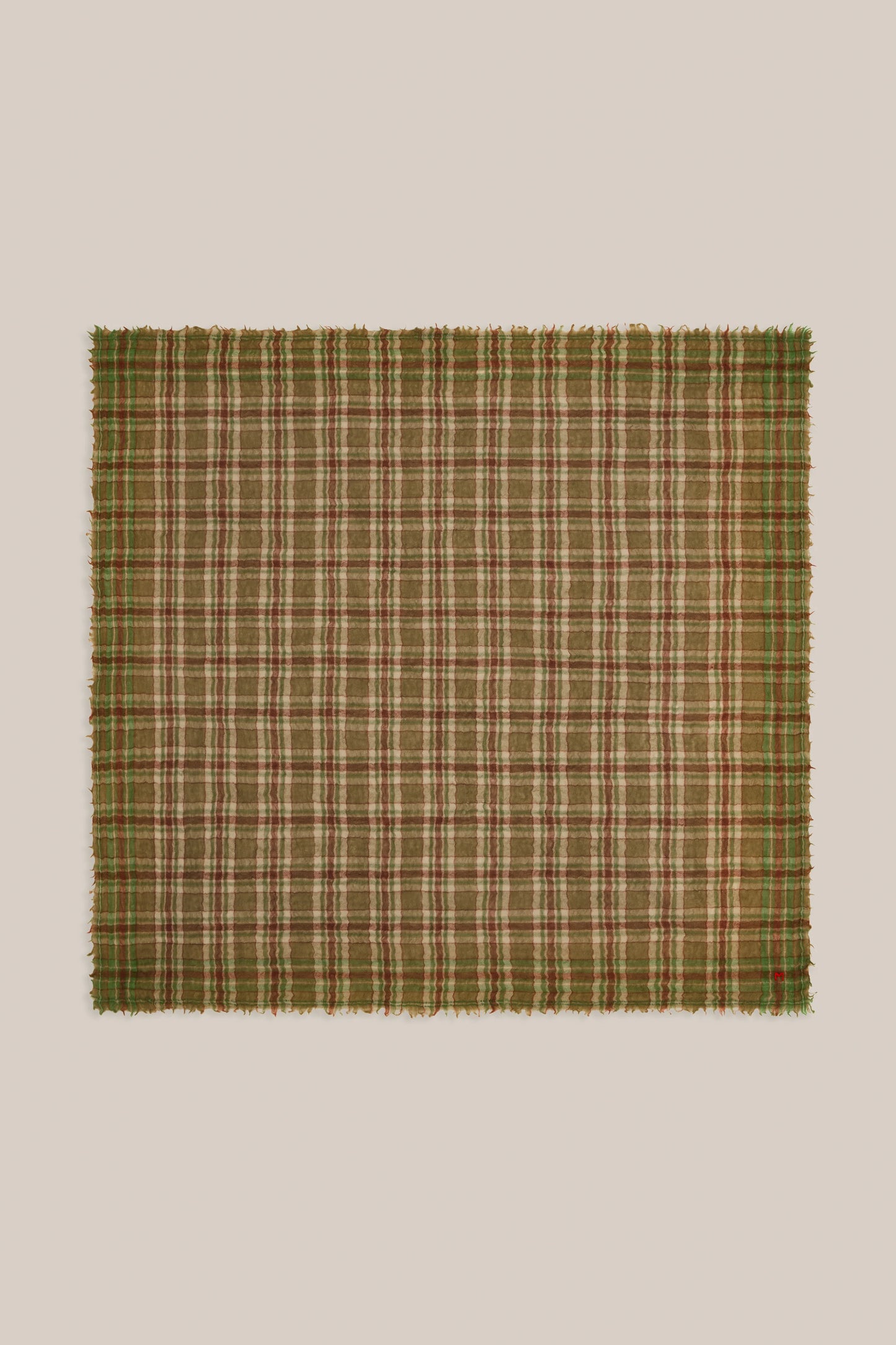 Moismont pure wool square Magda scarf in green and brown.