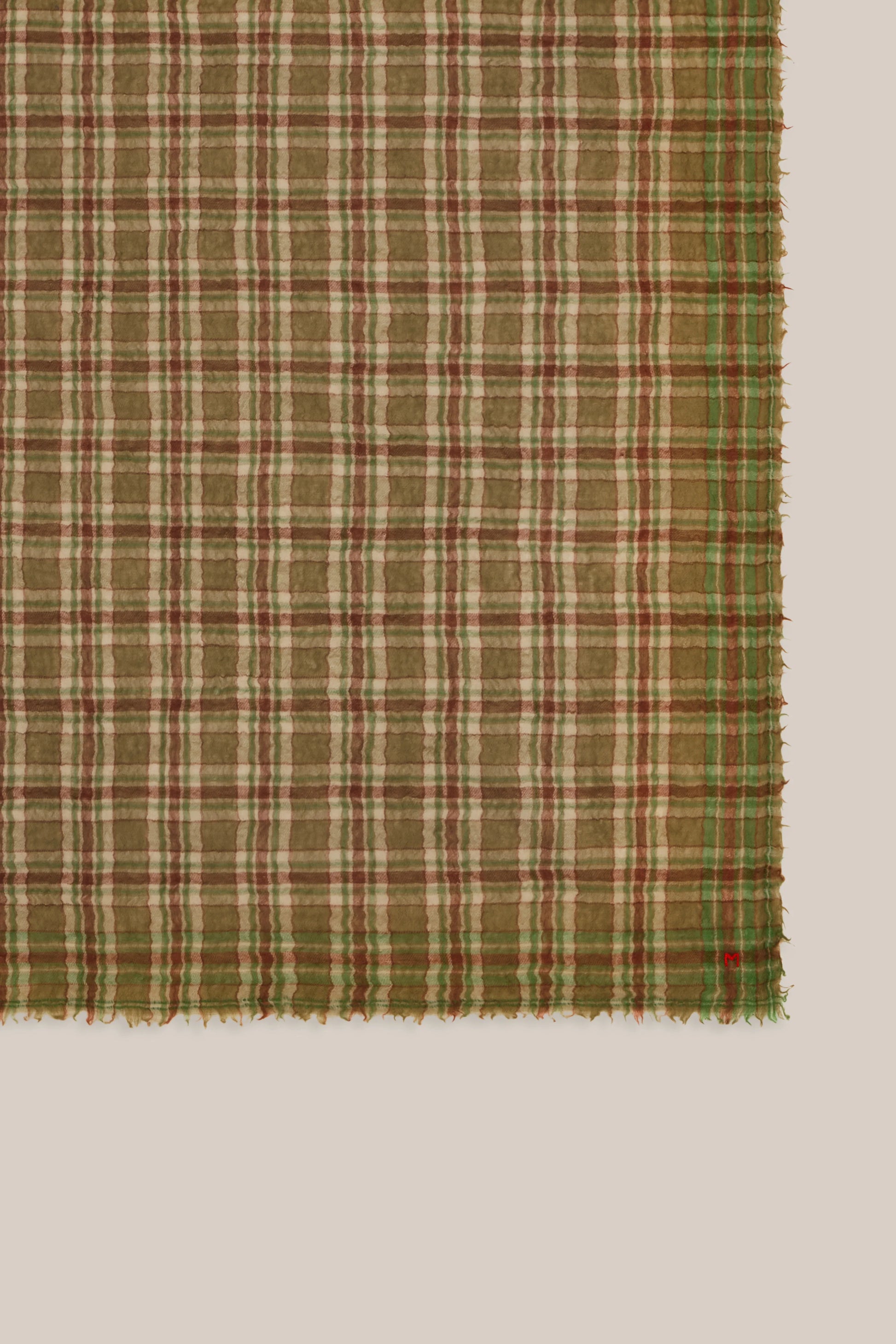 Moismont pure wool square Magda scarf in green and brown.