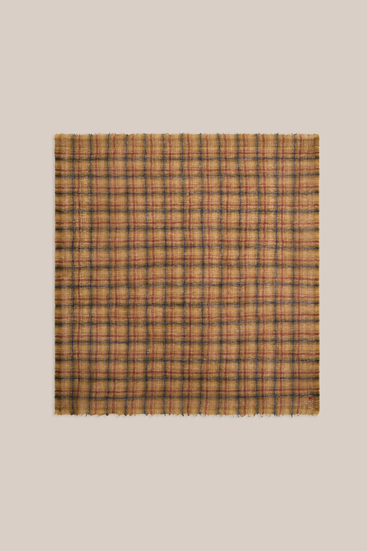 Moismont pure wool square Edimbourg scarf in mustard yellow and brown.
